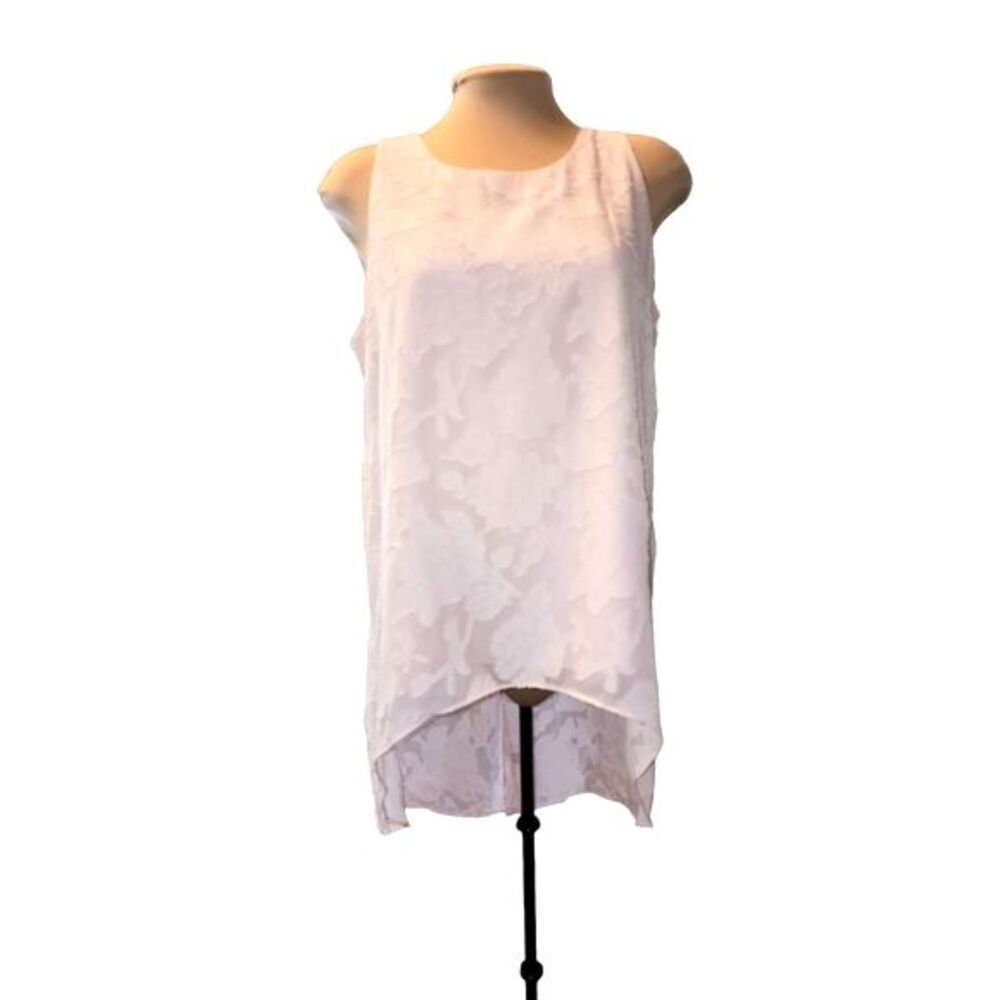 Kaari Blue Pink Floral Textured Sheer Sleeveless High Low Tunic Size L